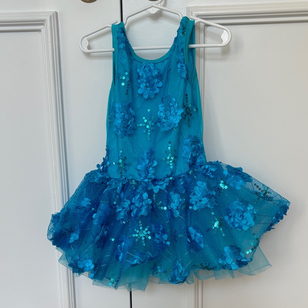 Little Girl’s Blue Tutu with Sequins and Flower Appliqués